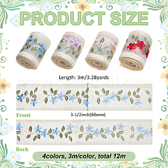 12M 4 Colors Polyester Silk Embroidery Ribbon&nbsp;DIY-FG0007-86