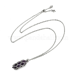 3Pcs 3 Styles Natural Rose Quartz & Green Aventurine & Amethyst Macrame Pouch Faceted Bullet Pendant Necklaces&nbsp;NJEW-JN05090