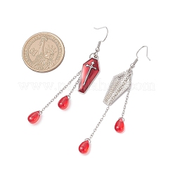 Alloy Enamel Coffin with Teardrop Dangle Earrings&nbsp;EJEW-JE06577-01