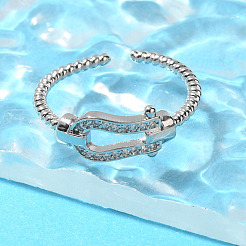 Brass Micro Pave Clear Cubic Zirconia Open Cuff Rings for Women&nbsp;RJEW-R005-06P