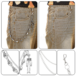 2Pcs 2 Styles Gothic Alloy Skull Link Chains for Pants&nbsp;HJEW-PH0002-05