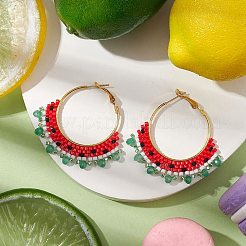Alloy with Glass with Natural Malaysia Jade Hoop Earring&nbsp;EJEW-MZ00173