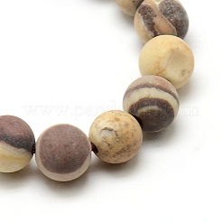 Frosted Natural Zebra Jasper Round Bead Strands&nbsp;G-M064-6mm-03
