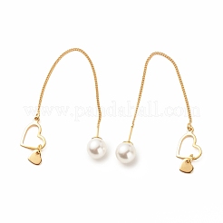 Brass Ear Thread with Heart and Acrylic Pearl Charm&nbsp;EJEW-JE04886