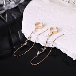 Brass Clear Cubic Zirconia Horse Eye Tassel Dangle Earrings&nbsp;FS-WGA0198-01