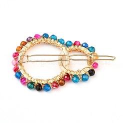 Alloy Hollow Geometric Natural Gemstone Beads Hair Barrettes&nbsp;PHAR-JH00059