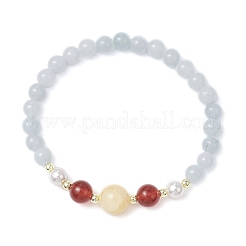 Shell Pearl Bead & Dyed Natural White Jade & Yellow Jade & Carnelian Beaded Stretch Bracelets for Women&nbsp;BJEW-JB11938-02