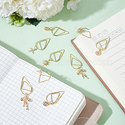 12Pcs 6 Style Flower/Snowflake/Bowknot Brass Micro Cubic Zirconia Charm Bookmarks&nbsp;AJEW-AB00184