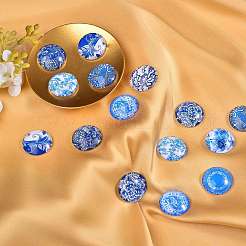 Blue and White Printed Glass Cabochons&nbsp;GGLA-SZ0001-13