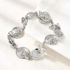Summer Beach Brass Micro Pave Clear Cubic Zirconia Starfish & Shell Shape Link Chain Bracelets&nbsp;BJEW-C118-02A-P