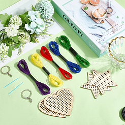 1 Set Wooden Heart Star Keychain Embroidery Beginner Kit&nbsp;DIY-SC0030-07