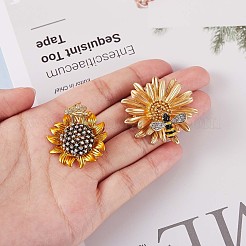 2Pcs 2 Style Sunflower and Bee Clear Cubic Zirconia Badges Pins with Enamel&nbsp;JX167A