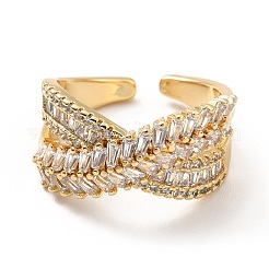 Clear Cubic Zirconia Criss Cross Open Cuff Ring&nbsp;RJEW-M142-11G