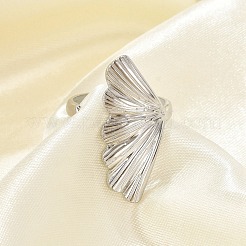 Leaf 304 Stainless Steel Open Cuff Rings for Women&nbsp;RJEW-G338-06P