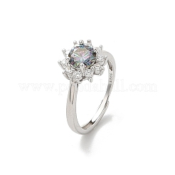 Rhodium Plated 925 Sterling Silver Moissanite Adjustable Rings for Women&nbsp;RJEW-U038-02P