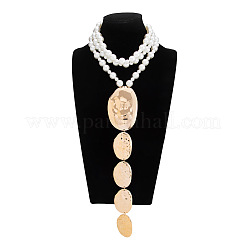 Imitation Pearl Round Beaded 3 Layer Iron Oval Y Necklaces for Women&nbsp;WGC5634-01