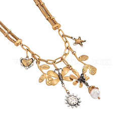 Alloy & Imitation Pearl Sun Butterfly Flower Pendant Bib Necklaces for Women&nbsp;WGA5C74-01
