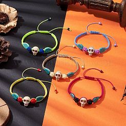 5Pcs 5 Colors Adjustable Synthetic Dyed Turquoise & Magnesite Braided Bead Bracelet Sets&nbsp;BJEW-JB10603