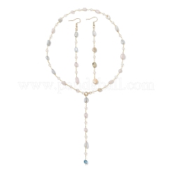Handmade Natural Morganite Beaded Chains Earring & Necklaces Sets&nbsp;SJEW-JS01342-01