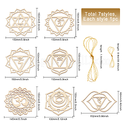 7 Chakra Theme Unfinished Wooden Pendant Decorations&nbsp;AJEW-CA0003-51