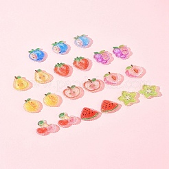 20Pcs 10 Styles Cherry/Pear/Lemon/Grape/Blueberry/Peach/Apple/Watermelon/Fruit Transparent Epoxy Resin Decoden Cabochons&nbsp;RESI-FS0001-93