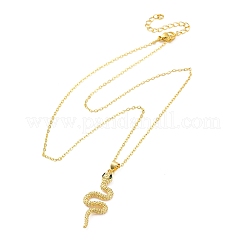 Brass Micro Pave Green Cubic Zirconia Snake Pendant Necklaces&nbsp;LS-NJEW-S438-02E-G