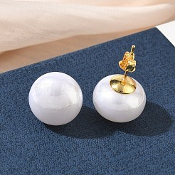 Brass & ABS Plastic Imitation Pearl Stud Earrings for Women&nbsp;PL-CBA760A-14B-G01