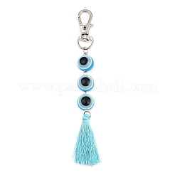 Resin Evil Eye Round Bead & Polyester Tassel Pendant Decorations&nbsp;HJEW-JM04165-01