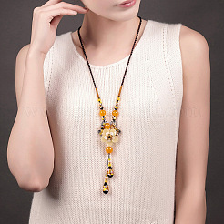 Ethnic Style Natural Shell & Agate & Handmade Lampwork Flower Big Pendant Necklaces&nbsp;FS-WGC615D-01