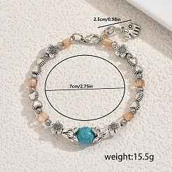 Synthetic Turquoise & Zinc Alloy Flower Round Beaded Elegant Women's Bracelets&nbsp;ZF9311-1