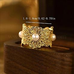Vintage Brass with Imitation Pearl Cuff Open Rings for Women&nbsp;WT9420