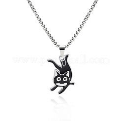 201 Stainless Steel Enamel Knife Cat Shaped Pendant Necklaces for Unisex&nbsp;WG1B614-01