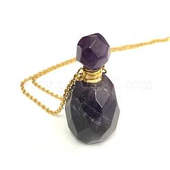 Natural Amethyst Openable Perfume Bottle Pendant Necklaces&nbsp;NJEW-G325-01G