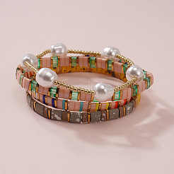 5Pcs Glass Seed Bead & Brass Beads Stretch Bracelets for Women&nbsp;GJ3337-1