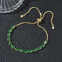 Adjustable Square Brass Micro Pave Cubic Zirconia Link Bracelets&nbsp;KK-D112-01B-G