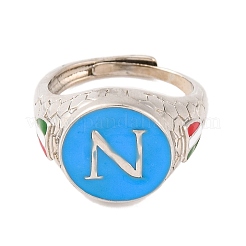 Round with Letter N Brass Enamel Adjustable Rings&nbsp;RJEW-U009-09P
