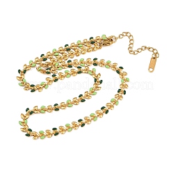 304 Stainless Steel Enamel Leaf Link Chain Necklaces for Women&nbsp;NJEW-Z111-01G