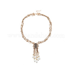 Alloy Rose Flower Multi-Strand Necklaces with Imitation Pearl Teardrop Tassel for Women&nbsp;WG55FA1-01