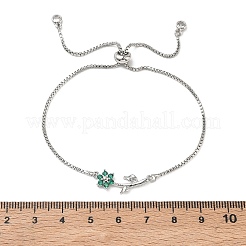 Adjustable Brass Micro Pave Clear Cubic Zirconia Box Chain Slider Bracelets&nbsp;BJEW-C156-09P-01