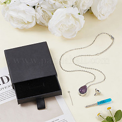 Natural Amethyst Teardrop Urn Ashes Pendant 304 Stainless Steel Cable Chain Necklaces&nbsp;NJEW-OC0001-09C