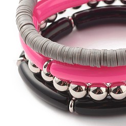 Synthetic Hematite & Polymer Clay Heishi Beads Stretch Bracelets Set&nbsp;BJEW-JB07446