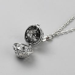Brass Essential Oil Diffuser Round Bead Cage Pendant Cable Chain Necklaces&nbsp;NJEW-WH0020-36