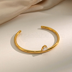 304 Stainless Steel Pave Teardrop Clear Cubic Zirconia Open Cuff Bangles for Women&nbsp;LG0836