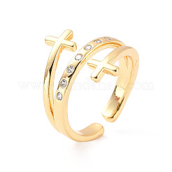 Double Cross Cubic Zirconia Open Cuff Ring&nbsp;RJEW-C024-06G