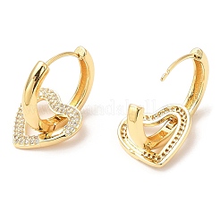 Rack Plating Brass Heart Dangle Hoop Earrings with Cubic Zirconia&nbsp;EJEW-A103-06G