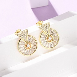 Flat Round Brass Micro Pave Clear Cubic Zirconia Stud Earrings&nbsp;EJEW-D351-11G