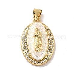 Rack Plating Brass Micro Pave Cubic Zirconia with Synthetic Opal Pendants&nbsp;KK-D088-12G