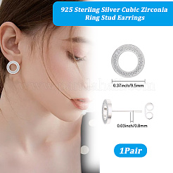 1 Pair 925 Sterling Silver Glass Flat Round Stud Earrings&nbsp;EJEW-BBC0001-89