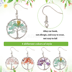 4 Pairs 4 Style Natural Mixed Gemstone Chips Tree of Life Dangle Earrings&nbsp;EJEW-AN0002-48