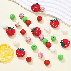 30Pcs Roumd & Strawberry Food Grade Eco-Friendly Silicone Focal Beads&nbsp;SIL-YW0001-69
